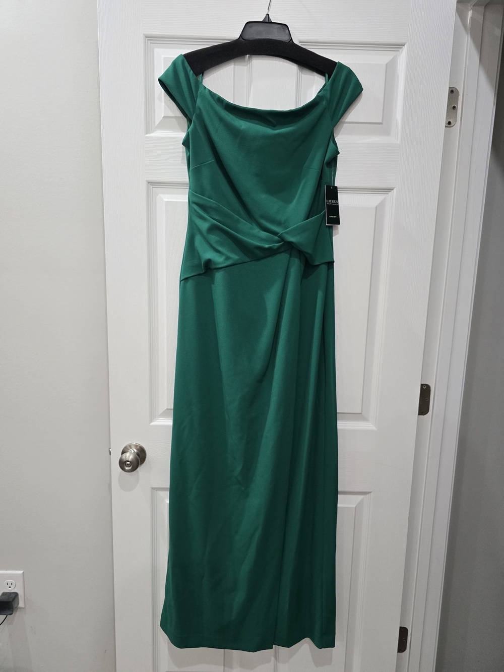 Ralph Lauren Emerald Green Off-Shoulder Maxi Dress Size 8